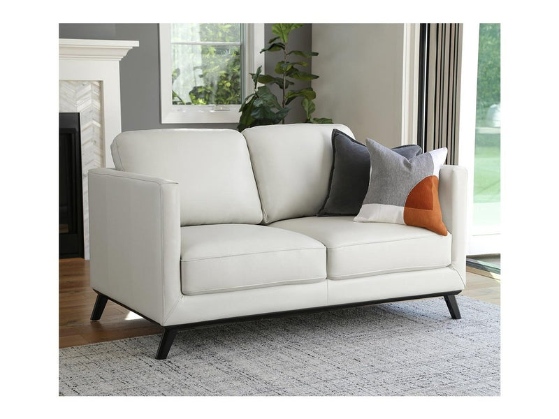 Woodstock Mid Century Top Grain Leather Loveseat, Ivory Default Title