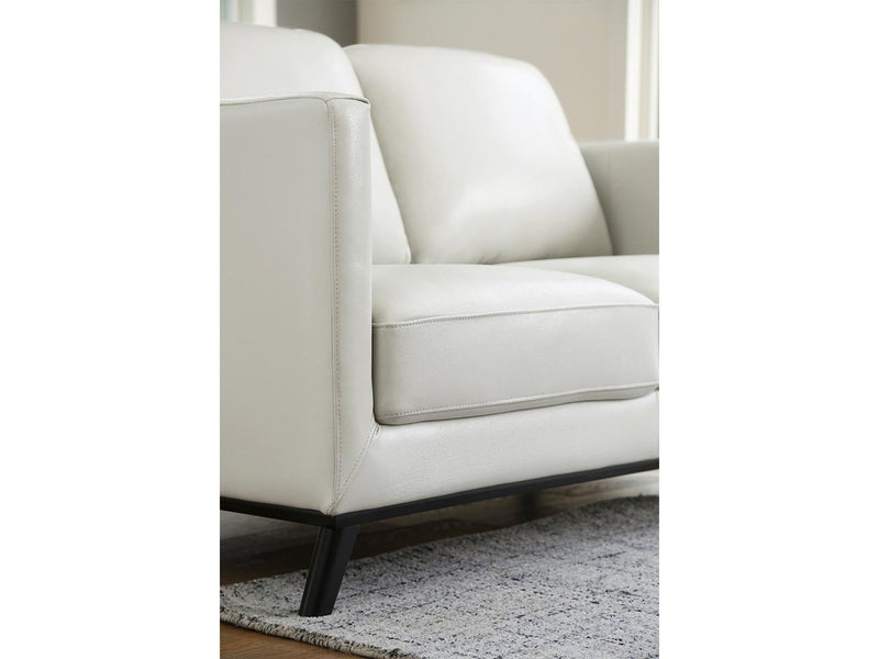 Woodstock Mid Century Top Grain Leather Loveseat, Ivory Default Title