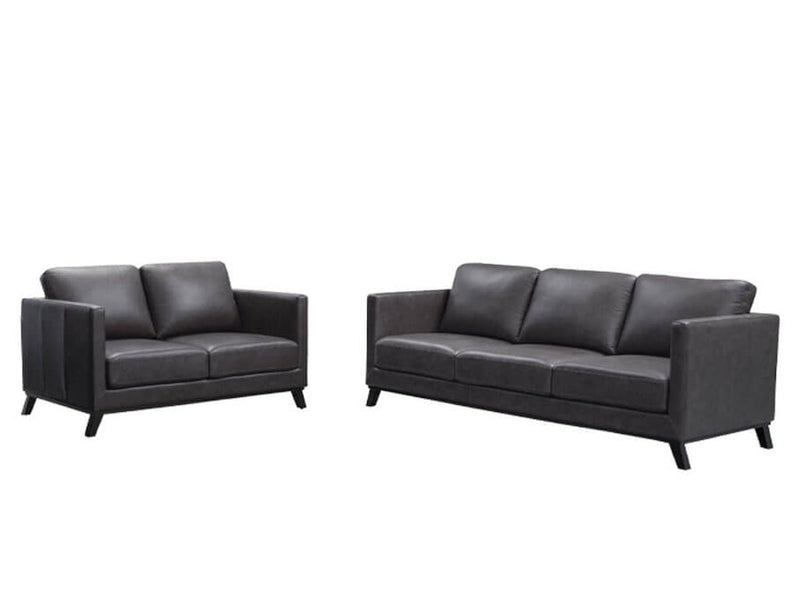 Woodstock Mid Century Top Grain Leather Sofa and Loveseat, Dark Grey Default Title