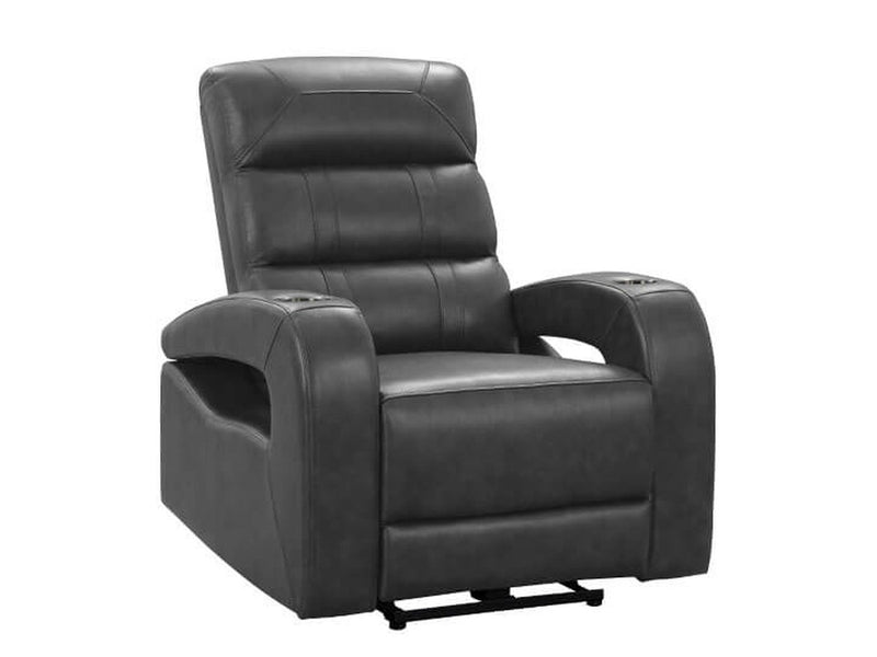Ennis Leather Power Recliner-Grey Default Title