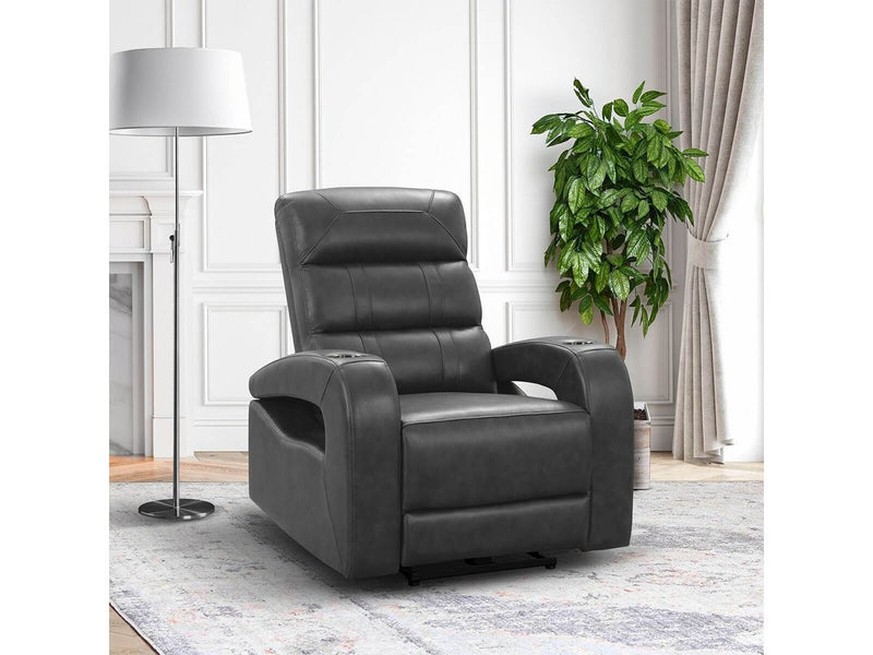 Ennis Leather Power Recliner-Grey Default Title
