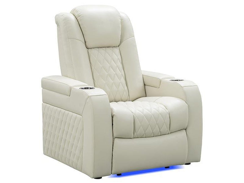 Calton Leather Power Recliner with Power Headrest and Lights, Ivory Default Title