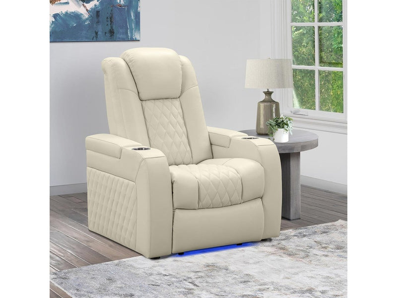 Calton Leather Power Recliner with Power Headrest and Lights, Ivory Default Title
