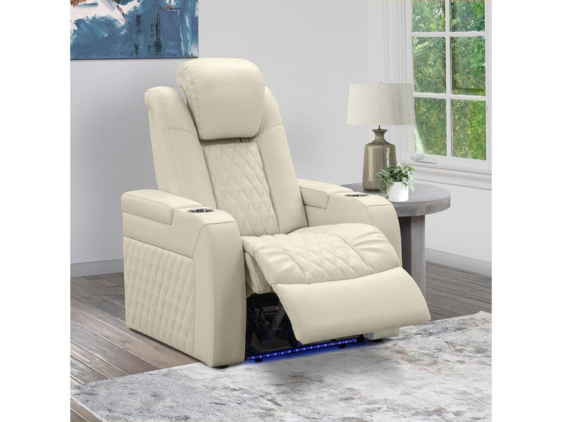 Calton Leather Power Recliner with Power Headrest and Lights, Ivory Default Title