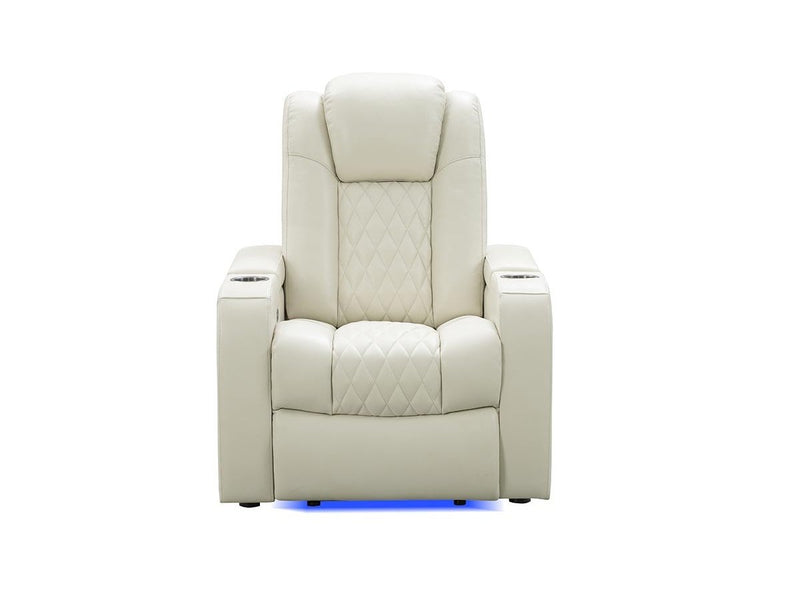 Calton Leather Power Recliner with Power Headrest and Lights, Ivory Default Title