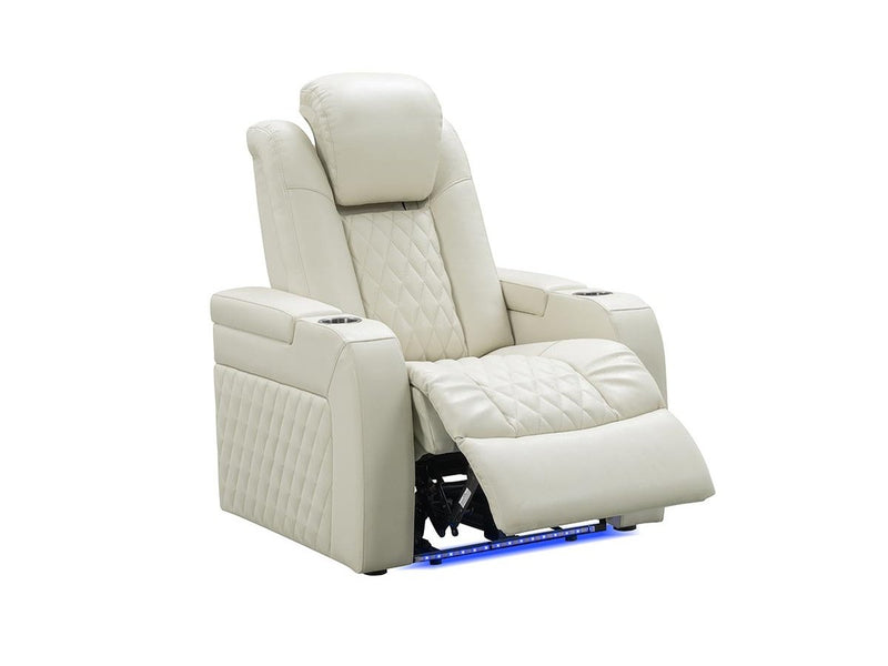 Calton Leather Power Recliner with Power Headrest and Lights, Ivory Default Title