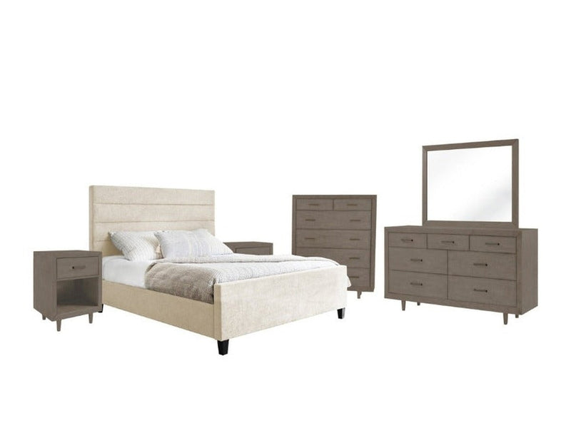 Retro Wood 6-pc Mid Century Upholstered Bedroom Set