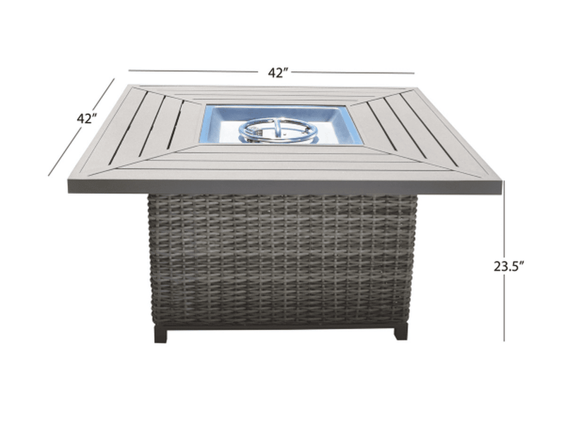 Corbin Fire Table, Spa Blue Fabric, Beige Frame & Beige Top