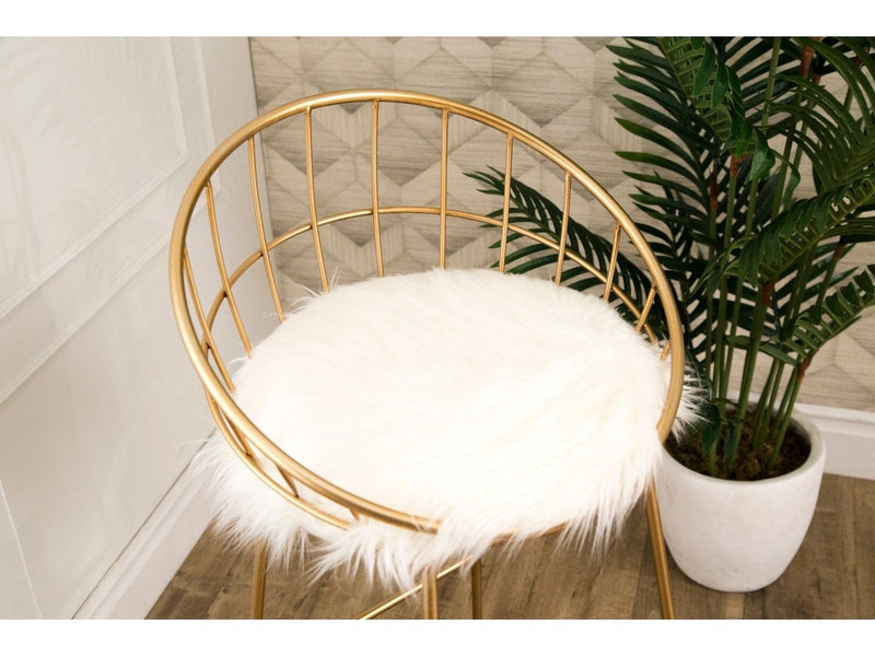 Jeneva Gold And Faux Fur Bar Stool