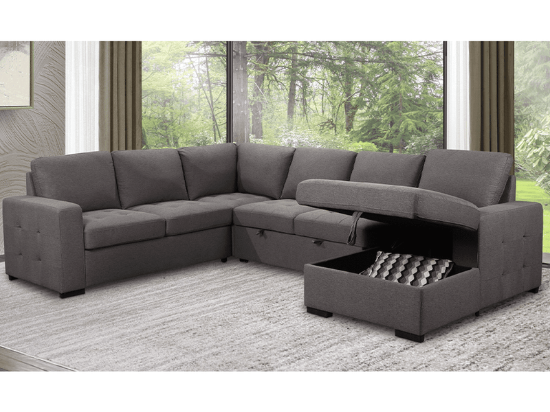 Jameson 6 pc Fabric Storage Sectional with Pullout Bed