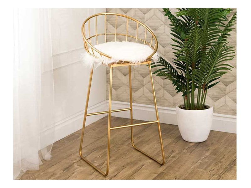 Jeneva Gold And Faux Fur Bar Stool